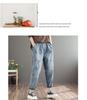 Plus Size Vintage Embroidered Women's Cotton Denim Harem Pants, Elastic Waist, Cropped for Spring/Summer