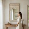 Wooden Carved Wall Decor Mirror With Glass- Home Bedroom Wall Hanging Mirror-Wooden Mirror | Wall Bedroom Mirror Decor Furniture-Decor Frame