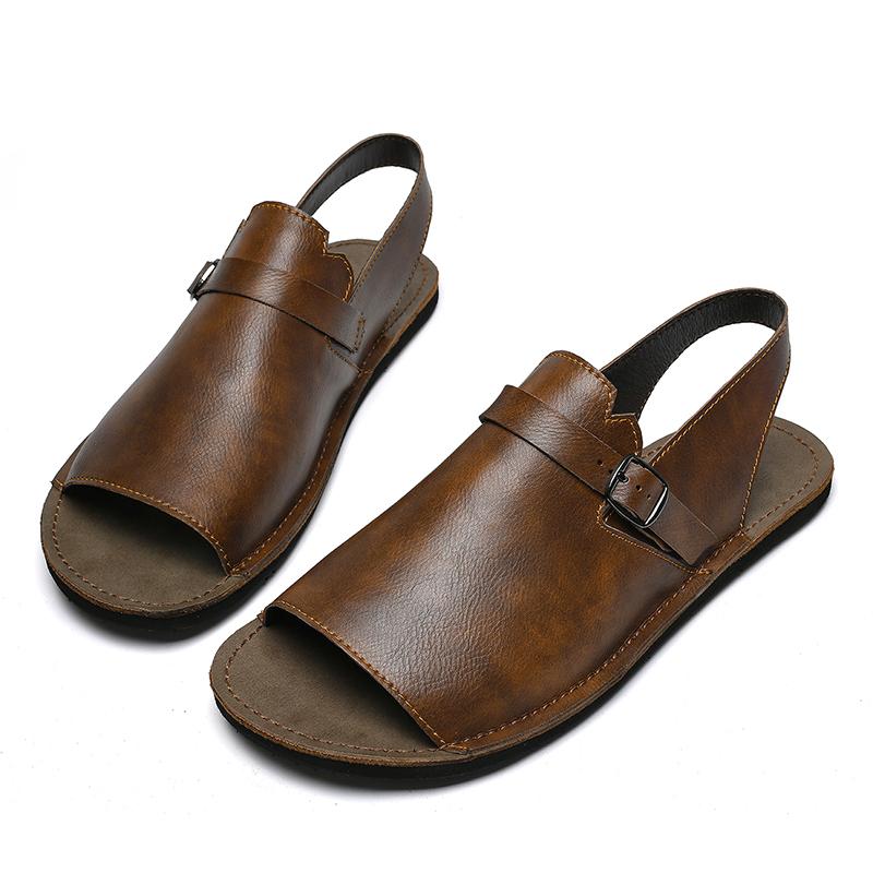 British Style Men Casual Leather Sandals Fashion Casual Business Walking Shoe Outdoor Non-Slip Sandals And Sliers Designer Flats