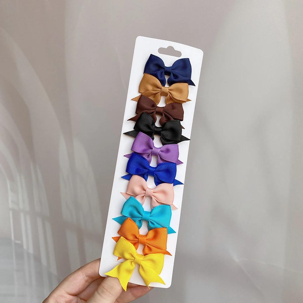 10Pcs/lot Kids Solid Color Ribbon Baby Bows Hair Clips for Baby Girls Handmade Bowknot Hairpin MiNi Barrettes Hair Accessories