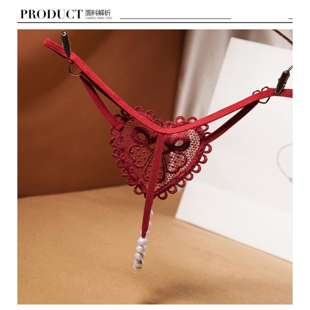Retro Pearl Love Embellished Thong Female Sexy Erotic Ultra-thin Underwear Low Waist Beaded Seduction Girl 2253