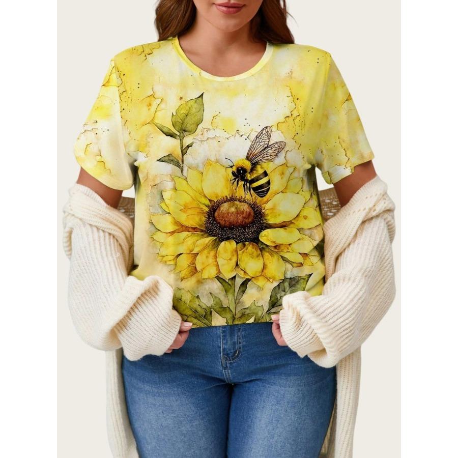 2025 Summer Women's Round Neck Animal Pattern 3D Printed T-shirt Women's Elegant, Fashionable, Comfortable Short Sleeve Top