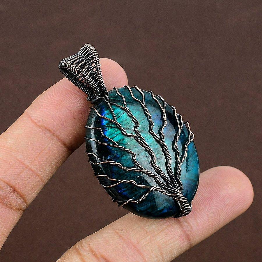 Blue Labradorite Handmade Copper Wire Wrap Jewelry Pendant 2.29" M6i31