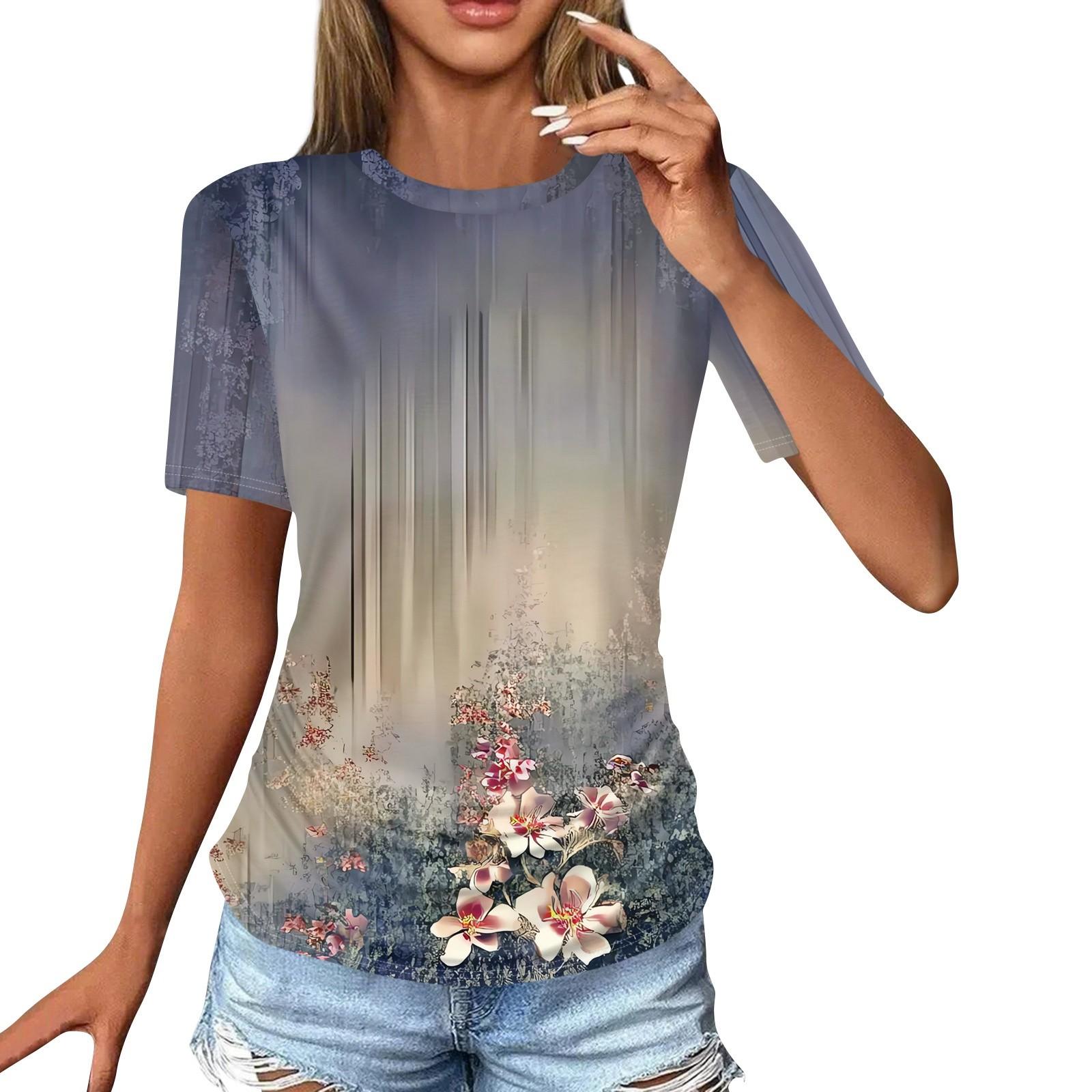 

Женские футболки, модные повседневные топы с круглым вырезом и коротким рукавом, туника с принтом XXL фиолетовый