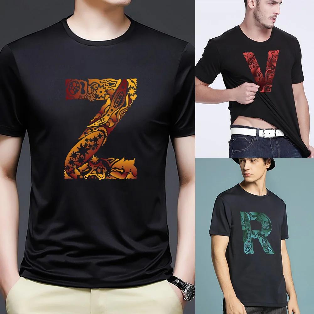 Fashion Men's Black T-shirt Engrave Image Lettern Name Print Pattern Series Casual Round Neck Top Comfortable Men's Clothing