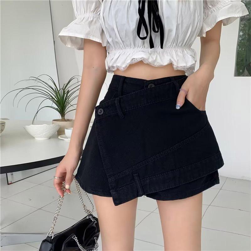 

Джинсовые шорты с высокой талией, юбка для женщин, джинсовая юбка нерегулярной трапециевидной формы в американском стиле, модная винтажная уличная одежда, одежда Y2k 2XL чёрный