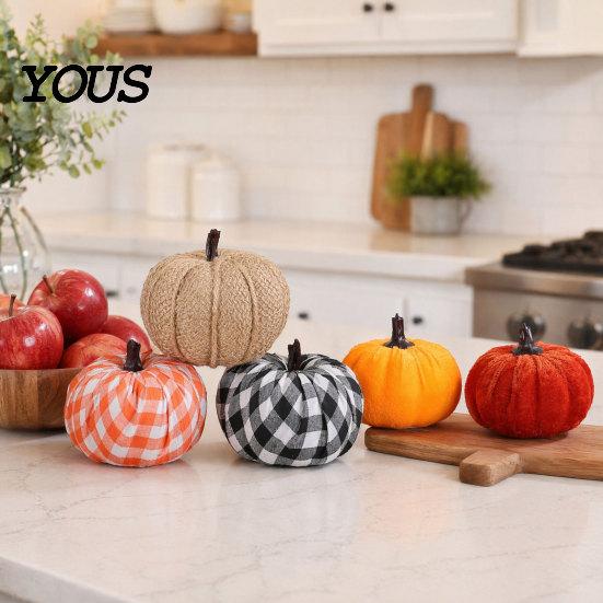 Autumn Harvest Decor 5 Pcs Fall Fabric Pumpkin Decor, Thanksgiving Farmhouse Stuffed Decorations Decoration, Small Faux Pumpkins for Home