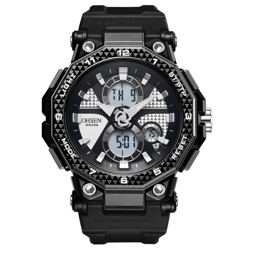 Fashion Trendy Sports Men's Electronic Watch LED Light Analog Digital Dual Display Calendar Multifunctional Watch Reloj Hombre