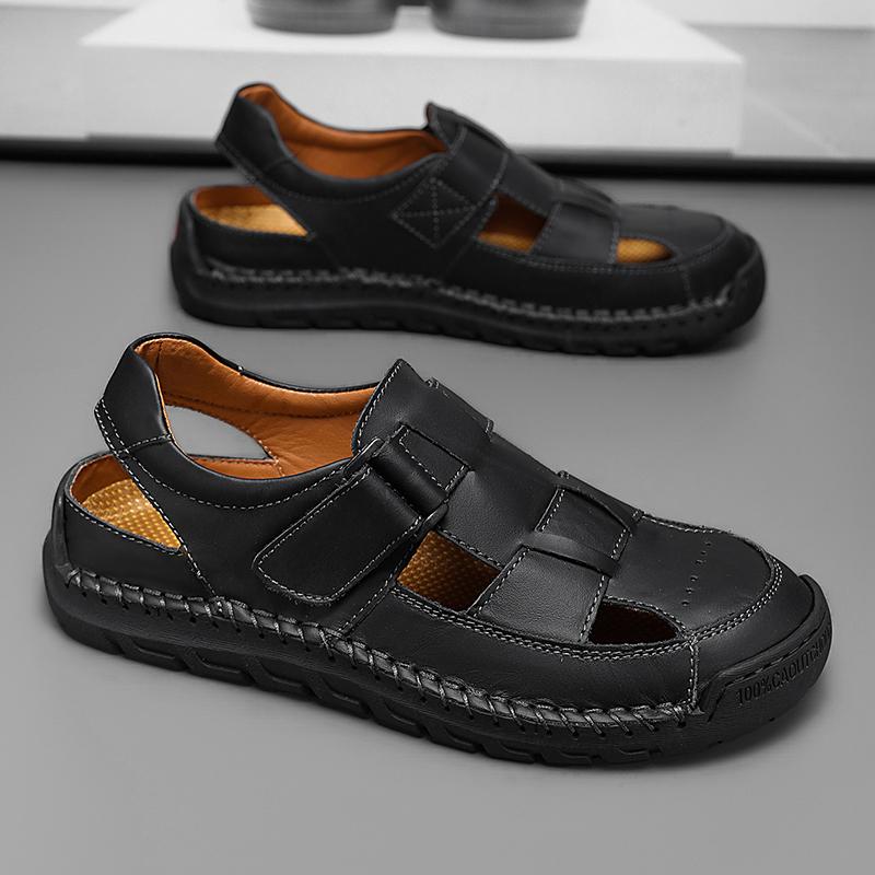 Summer Men's Leather Beach Sandals Pure Handmade Mens Closed Toe Sandals