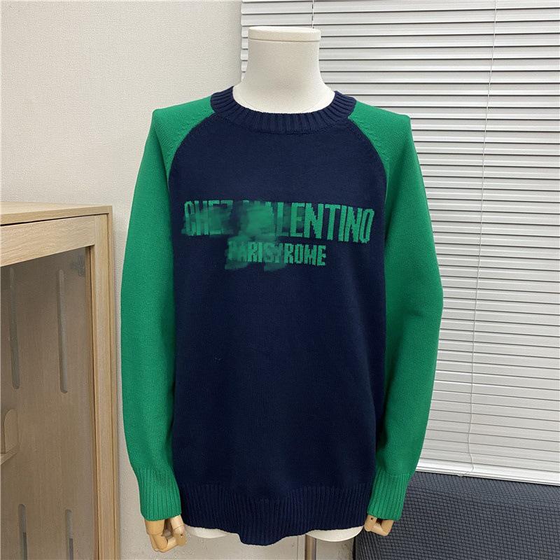 Höst/Vinter Unisex Lös Jacquardtröja med Broderat Bokstavslogotyp och Rund Hals