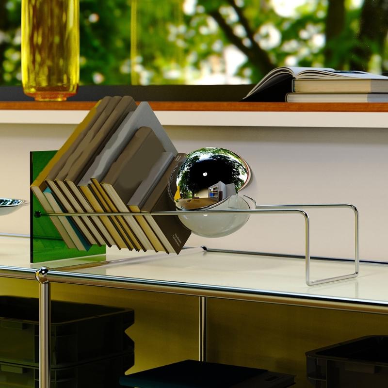 Fermalibro Decorativo in Metallo con Pannello Acrilico e Sfera Decorativa, Singoli Fermalibri da Scrivania per l'Organizzazione della Tavola da Studio
