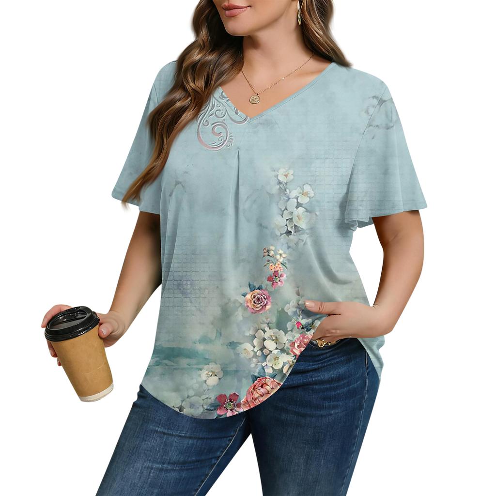 Blusa Casual de Moda para Mujer Talla Grande, de Corte Holgado, Manga Corta, Elegante Cuello en V, para el Trabajo