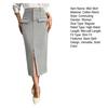 Women Midi Skirt High-Waisted Hip-Covering Design Office Lady Skirt Solid Color Back Slit Hem Casual Skirt