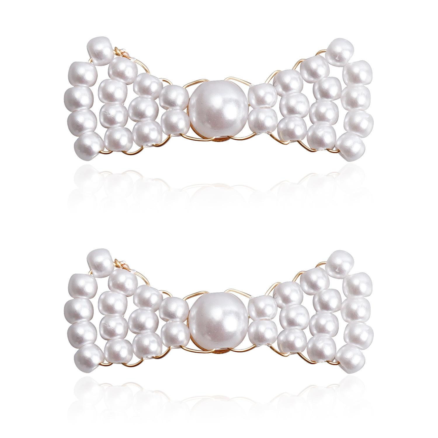 

European and American jewelry, retro imitation pearl bow floral hand-woven earrings Internet celebrity popular earrings women