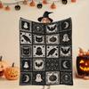 1 Piece of Soft Flannel Halloween Patchwork Blanket - Black and White Ghost Bat Pumpkin Witch Hat Pattern - Comfortable Bed Sofa