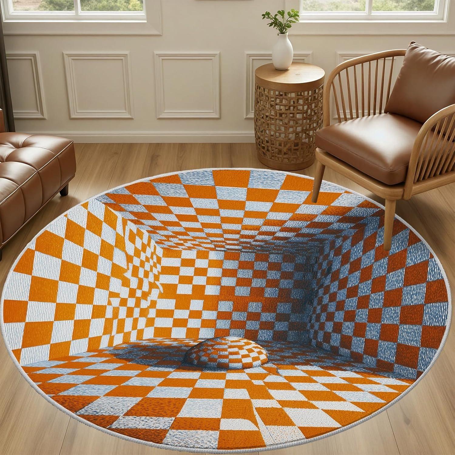 

3D Optical Illusion Spiral Hole Round Rug Modern Minimalist Dots Floor Mat Soft Non-Slip Carpet for Living Room Bedroom Hallway 80cm x 80cm