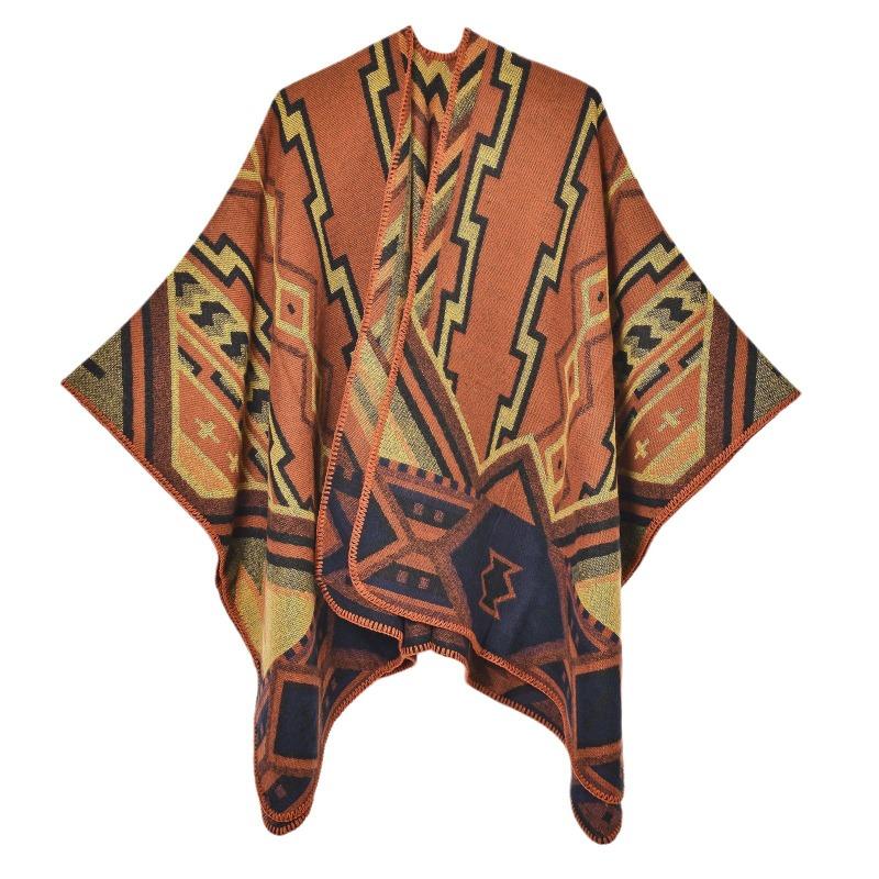 New Simple Geometric Split Jacquard Thickened Shawl Cape Autumn and Winter Warm Scarf Shawl
