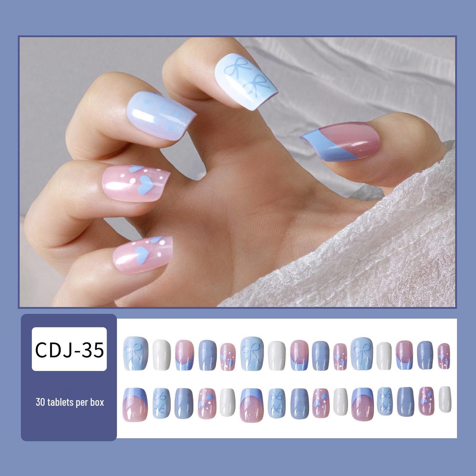 

30-Piece Summer Fresh Powder Blue Bow & Heart French Press-On Nail Set