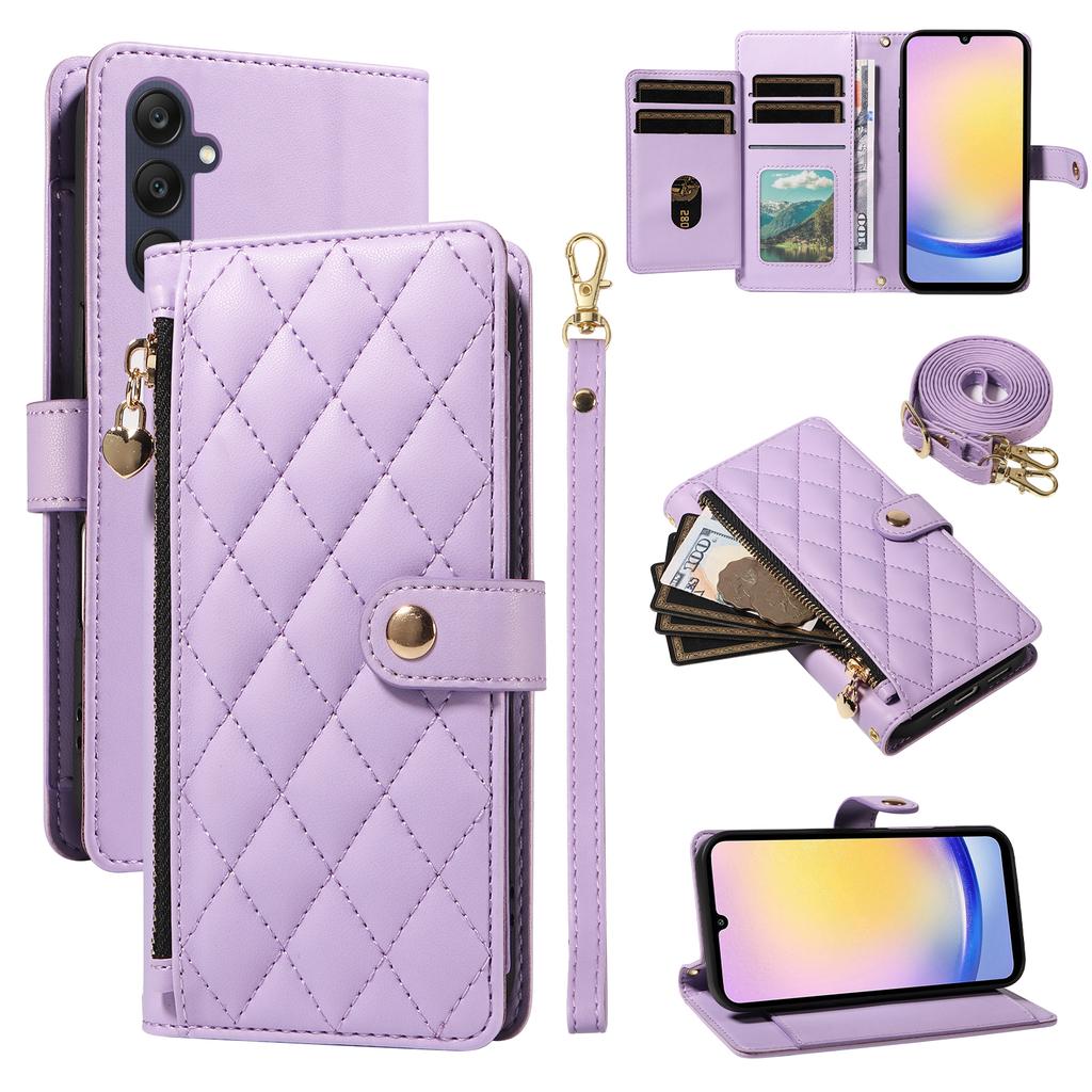 For Samsung Galaxy A25 5G (Global) (161.0 x 76.5 x 8.3mm) Wallet Case with Straps, Rhombus Leather Stand Phone Cover