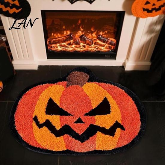 Thickened Cashmere-like Rug Halloween Bath Mat, Non-Slip Fluffy Ghost Rug, Gothic Pumpkin Absorbent Washable Dirt-resistant Floor Mat Bathroom
