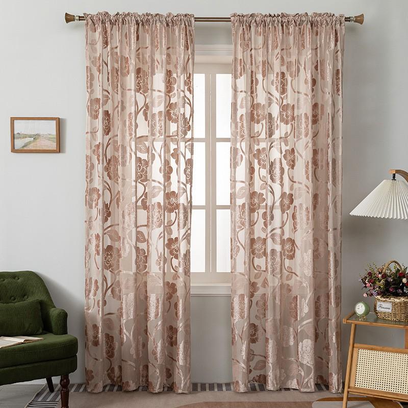 Sheer Floral Embroidered Tulle Curtain Panel Semi-Transparent Living Room Bedroom Kitchen US Farmhouse Style