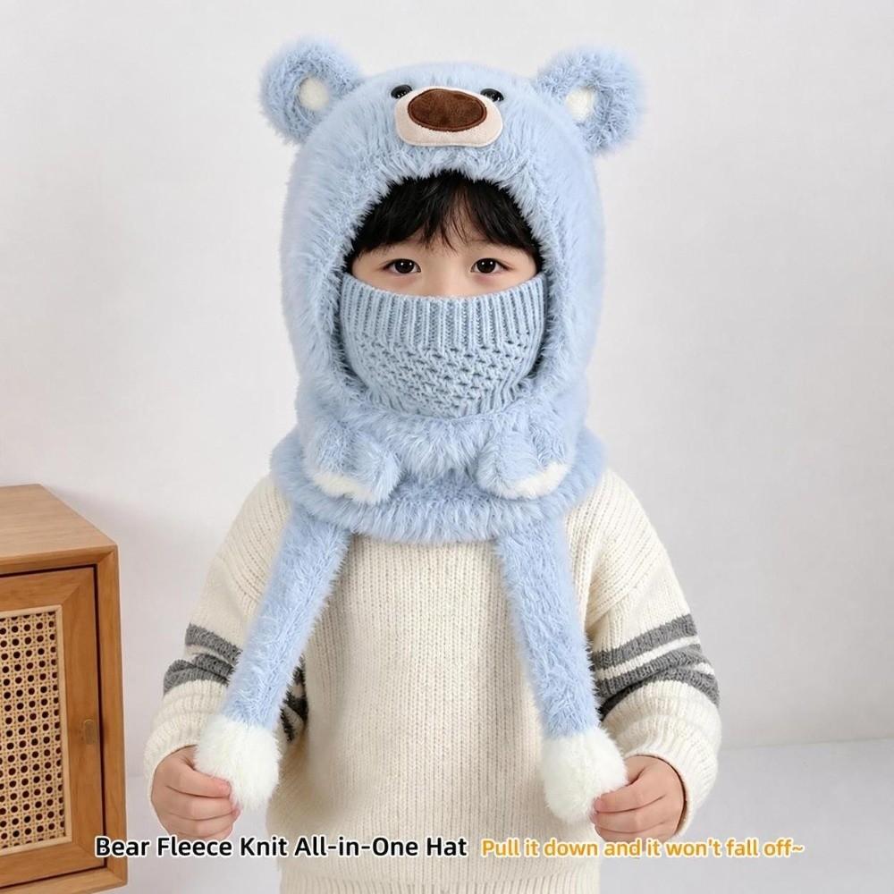 3-in-1 Design Winter Balaclava Hat Polyester Plush Bear Hat Soft Ear Flap Hood Hat  Outdoor Play