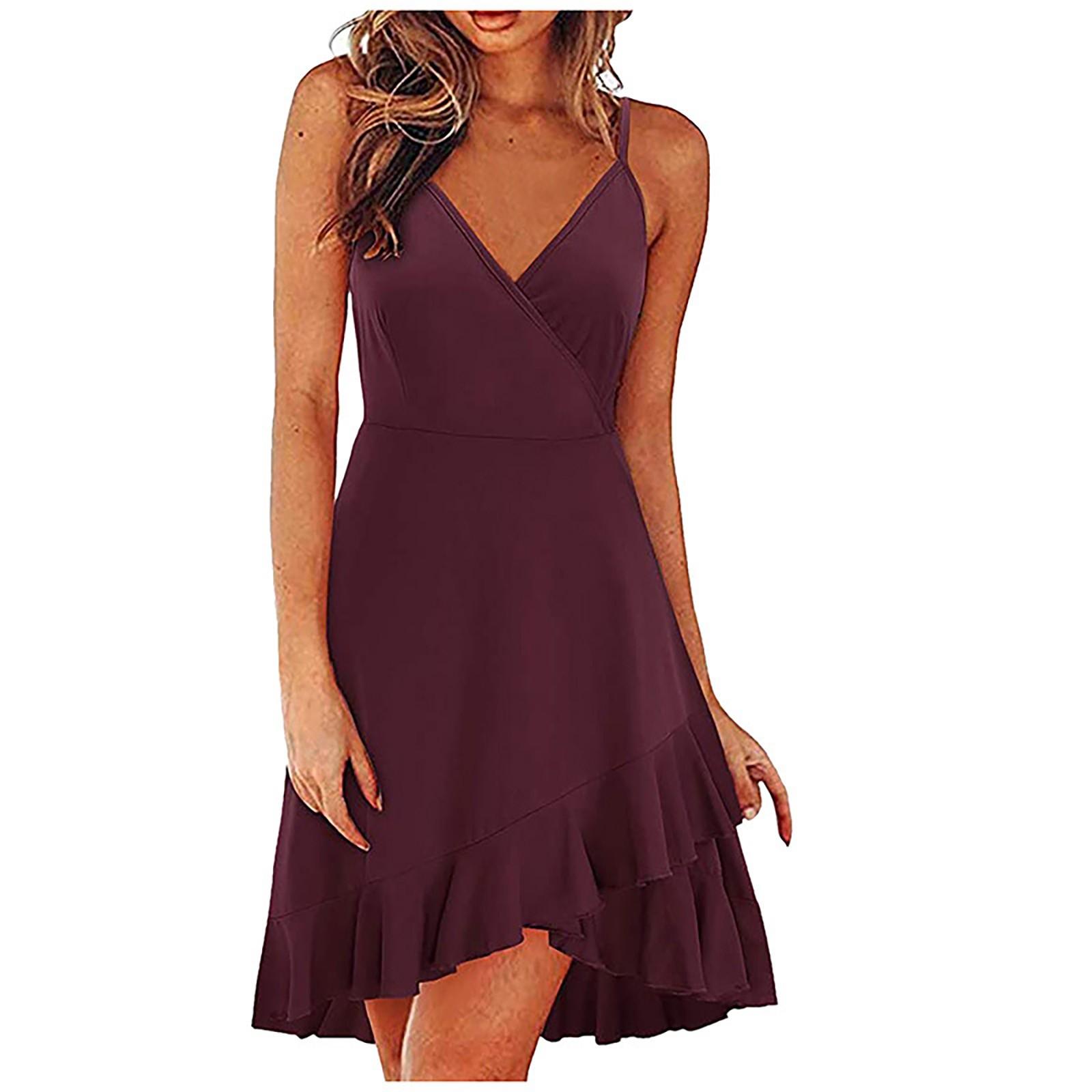 

Женское повседневное свободное платье Модное пляжное без рукавов Темпераментное S винный