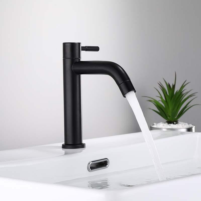 Enhanced Black Single-Hole Cold Basin Faucet - 304 Stainless Steel for Countertop/Undermount Bath