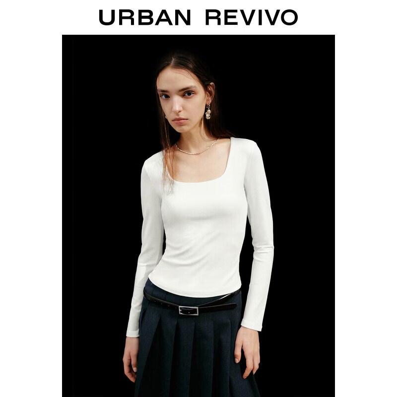 UR2026 Women s Fall Square Neck Cropped Long Sleeve T-shirt M