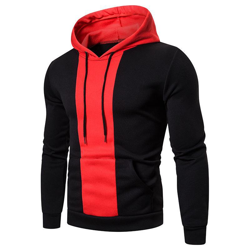 Men's Casual Color-Block Hooded Sweatshirt - Autumn/Winter Plus Velvet Hoodie