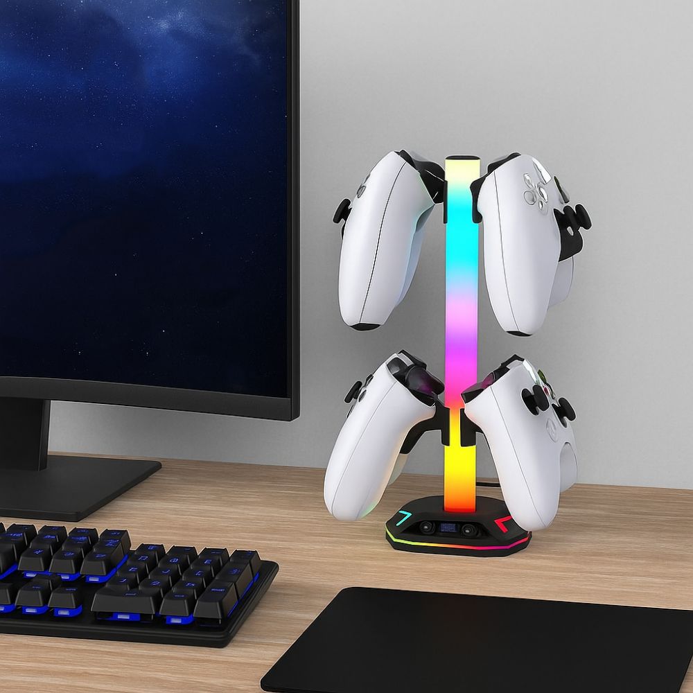 Black RGB Earphone Hanger Dual USB Ports Headphone Bracket Universal Desktop Display Holder  Desk