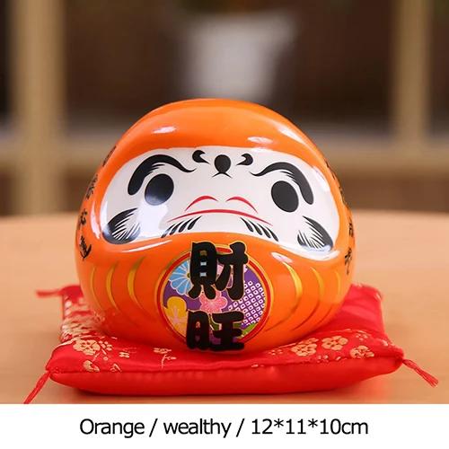 4.5 inch Japanese Ceramic Daruma Figurine, FengShui Figure Zen Ornament, Lucky Charm Money Box, Home Tabletop Decor