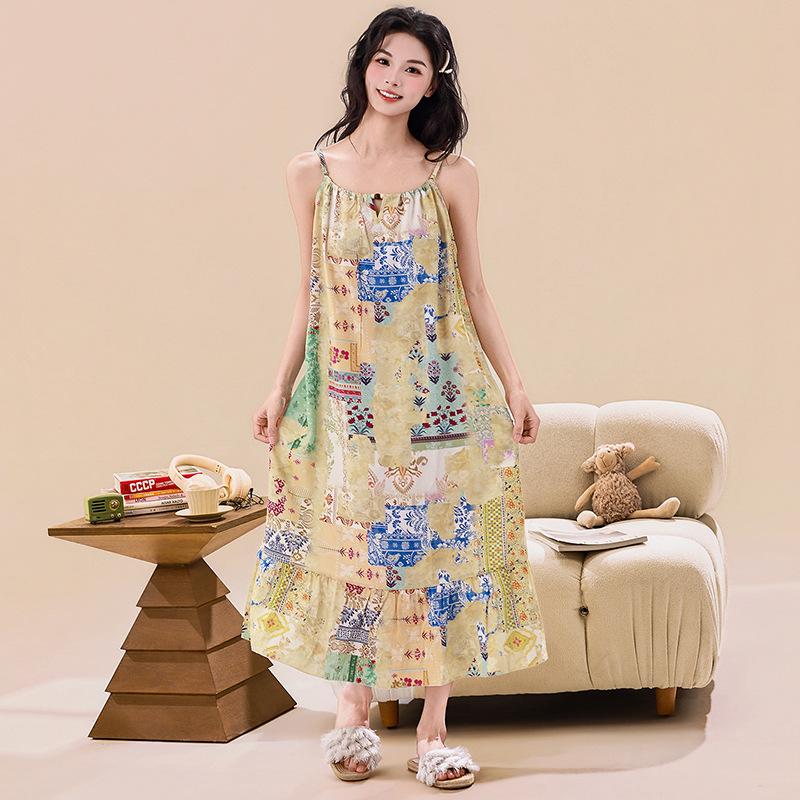Spring/Summer Women's Printed Camisole Nightgown - Casual, Sexy Dress with Adjustable Straps