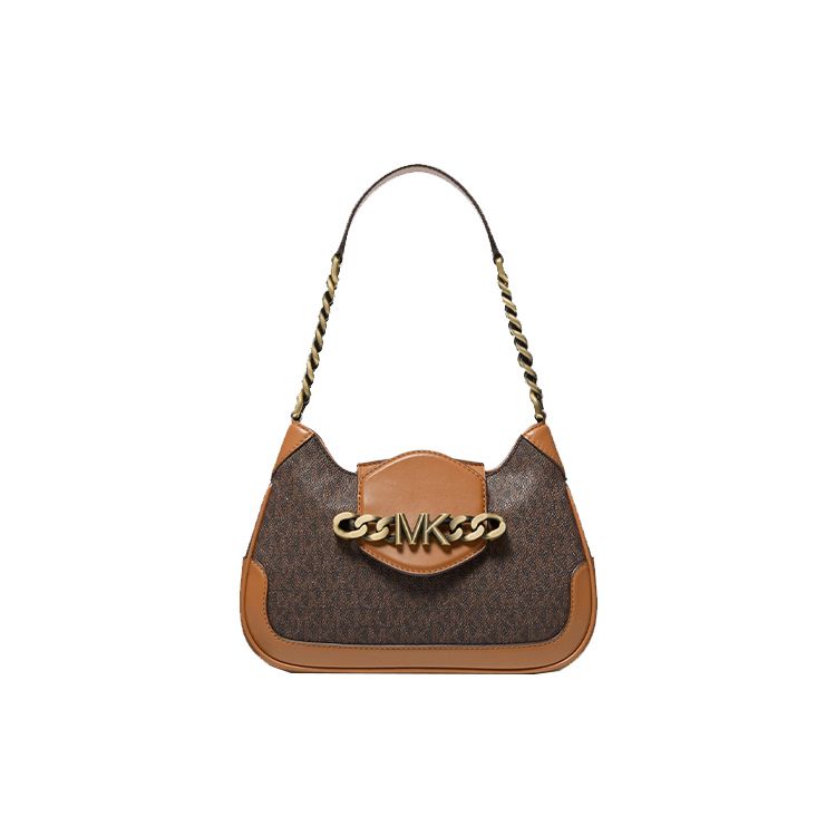 

Michael Kors Mk Hally Vintage Color Block Chain Logo Leather Shoulder Bag Women Shoulder Bag Acorn-Brown 30F1A2HL1B-252 Basic Set (Bag+Dust Bag)