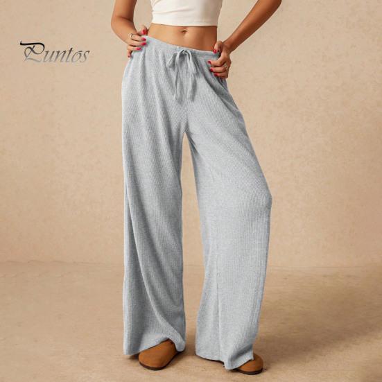 Relaxed Fit Women Bottoms Pants Casual Wide Leg Trousers Elastic Waist Adjustable Drawstring Solid Color Loose Work Travel Daily Wear