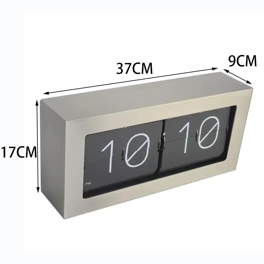 

Metal Silver Flip Clock Large Table Clock Luxury Desk Clock Silent Office Interior Desktop Clocks Tabletop Bedroom Living Room