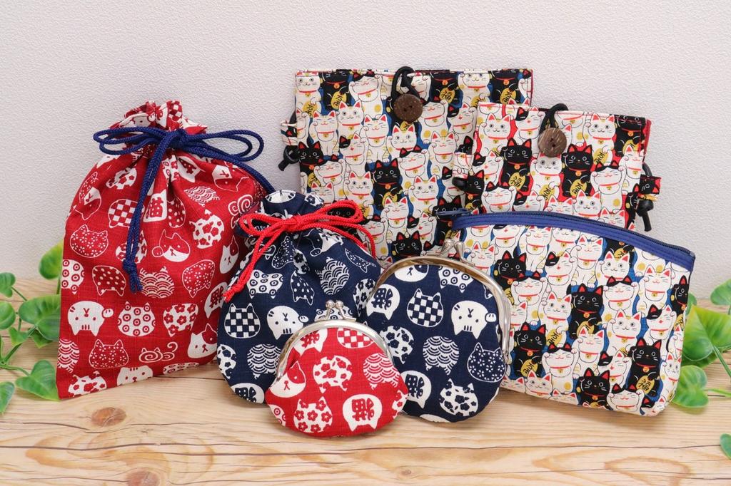 Made In Cotton Drawstring 16 X Small Japanese Red [Kyosuke] Japan, 100% Bag, Approx. 15.5cm, Pouch, Pattern, Nyankomon,