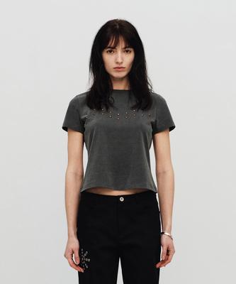 SEALOT Studded Pigment Half Sleeve Top (Charcoal)