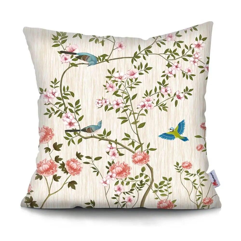 45X45CM Flowers and Birds Series Pillow Living Room Sofa Car Office Waist Cushion  Cover  Bed Home Decoration