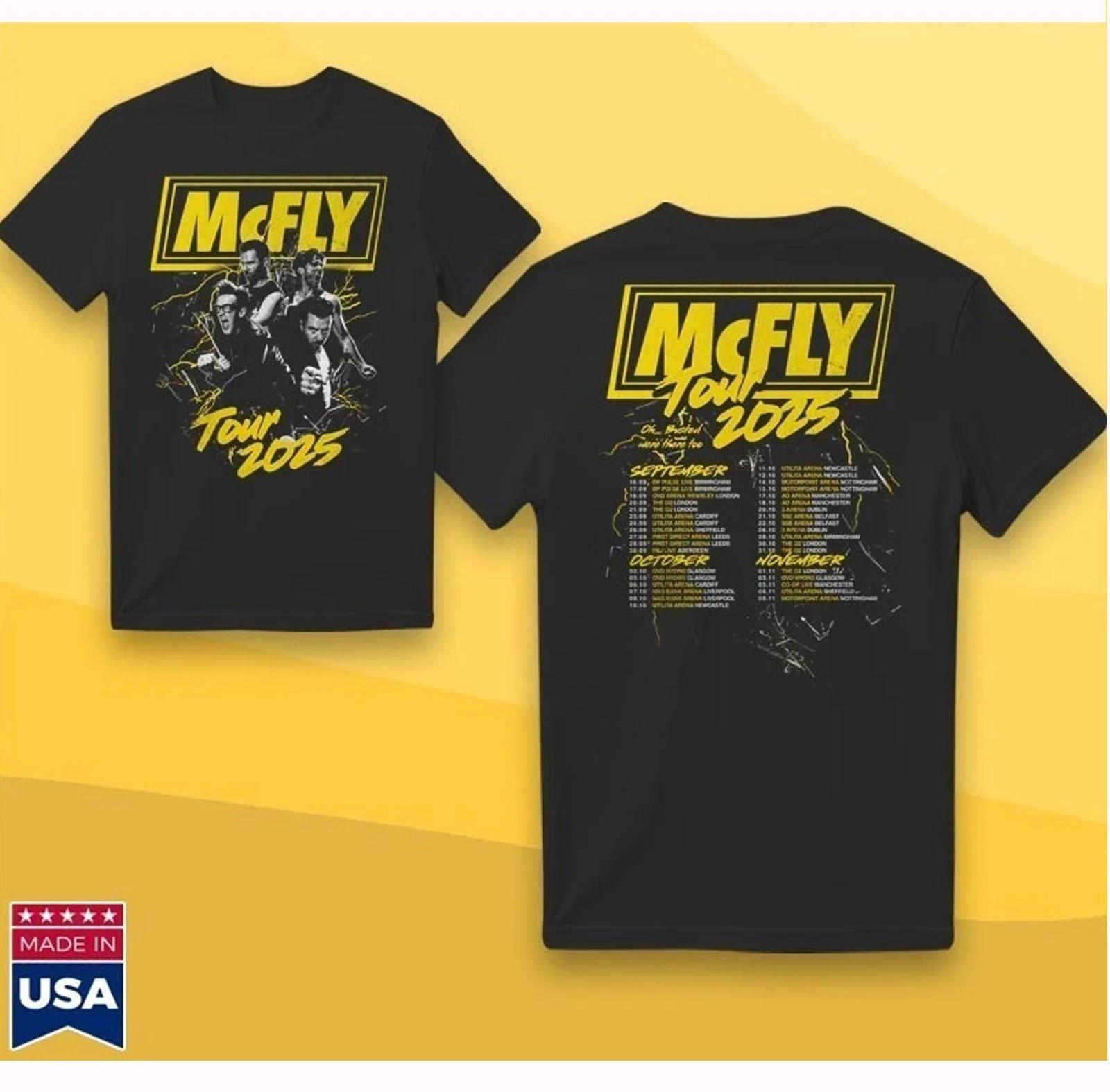 McFly Тур 2025 Даты Желтый Логотип Черная Полоса 100% Хлопок Футболка Мужская Женская Футболки Топ L