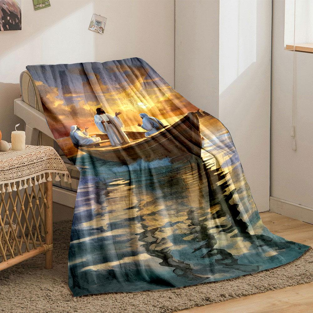 Jesus im Boot Decke Gedruckte Decke für Wohnzimmer Bett Sofa Mittagspause Weiche Gemütliche Decke für Freundes Festival Geschenk
