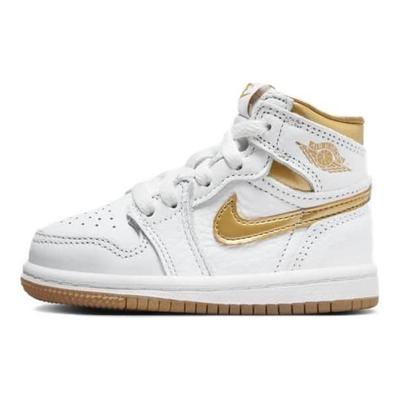 Air 1 Retro High OG TD Metalické Zlato Dětské Tenisky Bílá Gumová-Světle-Hnědá FD2598-107