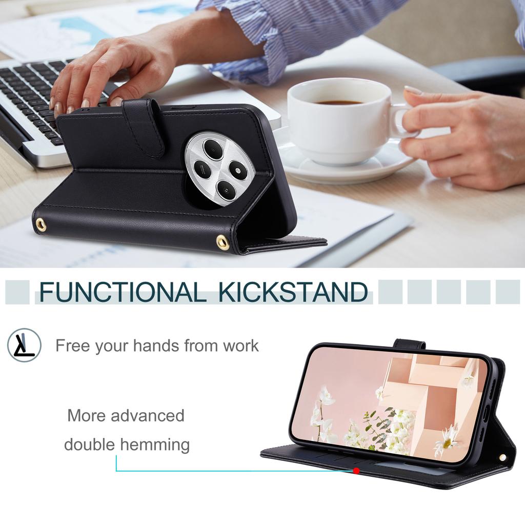 Leather Case for Xiaomi Poco C75 4G/Redmi 14R 5G/14C 4G Wallet Rhombus Grid Phone Cover