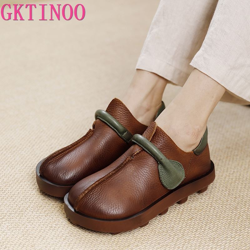 Fashion GKTINOO 2024 New Autumn Flats Shoes For Women Loafers Luxury Designer Casual Shoes Genuine Leather Ladies Vulcanized Shoes