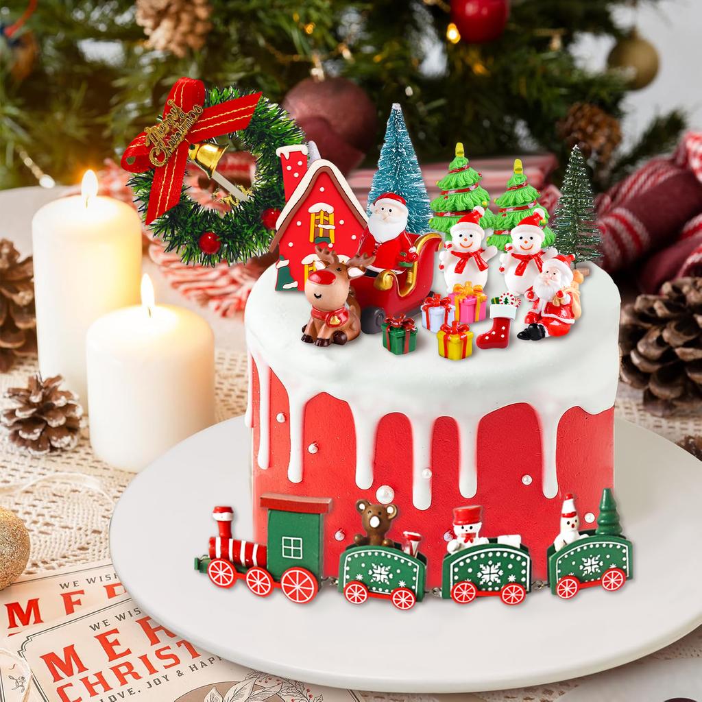 18 Pieces Christmas Cake Decoration Train Christmas Tree Santa Sleigh Reindeer for Christmas Themed Birthday Party Supplies