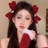 2Pcs Graceful Retro Black/Red Velvet Bow Clip Elegant Two-Piece School Party Duckbill Clip For All Seasons Hair Accessories