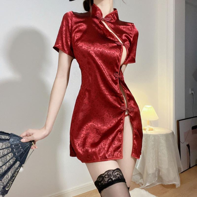 Sex underwear sexy retro civilian uniform passion side slit hot short free cheongsam