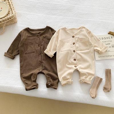 Korean-Style 2025 Autumn Long-Sleeve Snap-Button Romper for Baby Boys & Girls