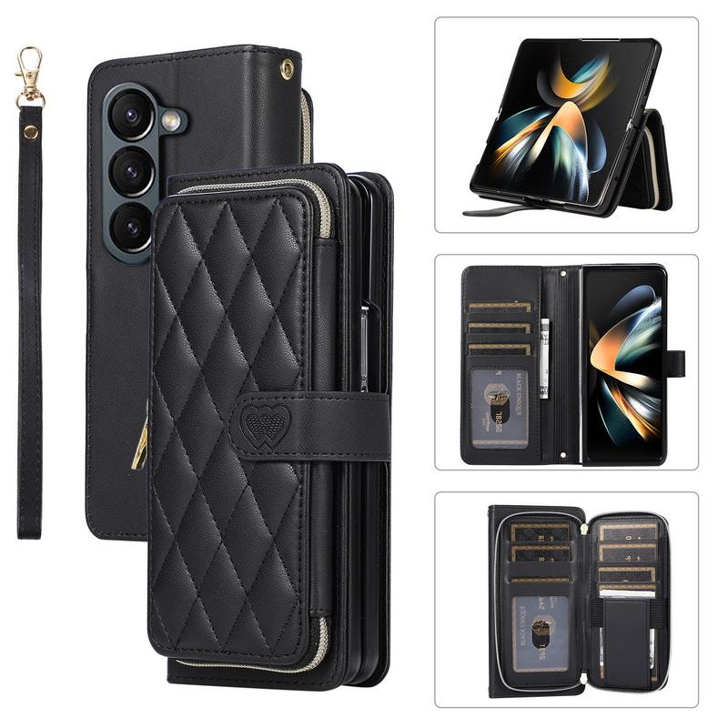 

Роскошный складной кожаный чехол для телефона Samsung Z Fold5 Fold4 3, противоударный слот для карт, кошелек, откидная крышка-держатель с веревкой