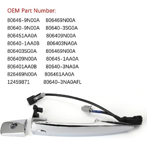 806469N00A Exterior Chrome Door Handle Front Left Driver Side, With Sensor And Smart Keyless Entry System, For 2009-2018 Nissan
